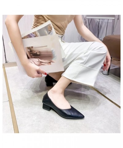 Woman Slipon Lightweight Elegant Mid Block Heels Pumps Shoe Simple for Ladies Daily Office Walking Wear Pointy Toe Pump Apric...