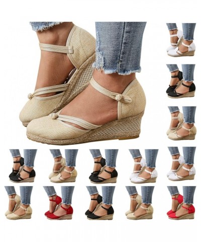 Womens Platform Sandals Wedge Orthopedic Sandals for Women with Arch Support Casual Outdoor Sandals Closed Toe Shoes Z14-beig...