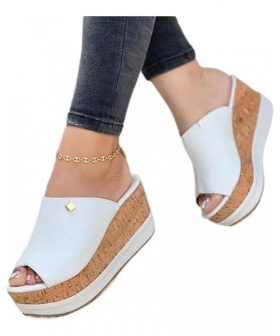 Wedge Slippers Women Shoes Peep Toe Sandals Platform Slippers Outdoor Casual Flip Flops (Color : White, Shoe Size : 40) 42 Wh...