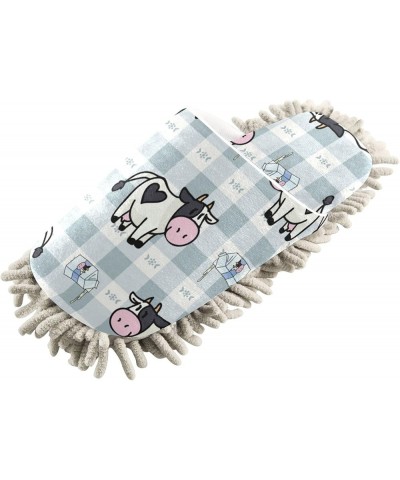 Milk Cow Plaid Mop Slippers Indoor Floor Dust Cleaning Kitchen Mopping Slippers Boots White $10.56 Slippers