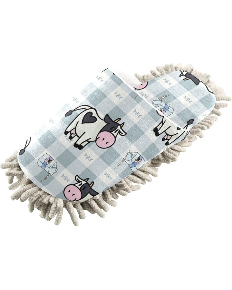 Milk Cow Plaid Mop Slippers Indoor Floor Dust Cleaning Kitchen Mopping Slippers Boots White $10.56 Slippers