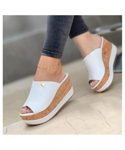 Wedge Slippers Women Shoes Peep Toe Sandals Platform Slippers Outdoor Casual Flip Flops (Color : White, Shoe Size : 40) 42 Wh...