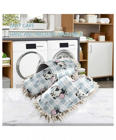 Milk Cow Plaid Mop Slippers Indoor Floor Dust Cleaning Kitchen Mopping Slippers Boots White $10.56 Slippers