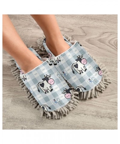 Milk Cow Plaid Mop Slippers Indoor Floor Dust Cleaning Kitchen Mopping Slippers Boots White $10.56 Slippers