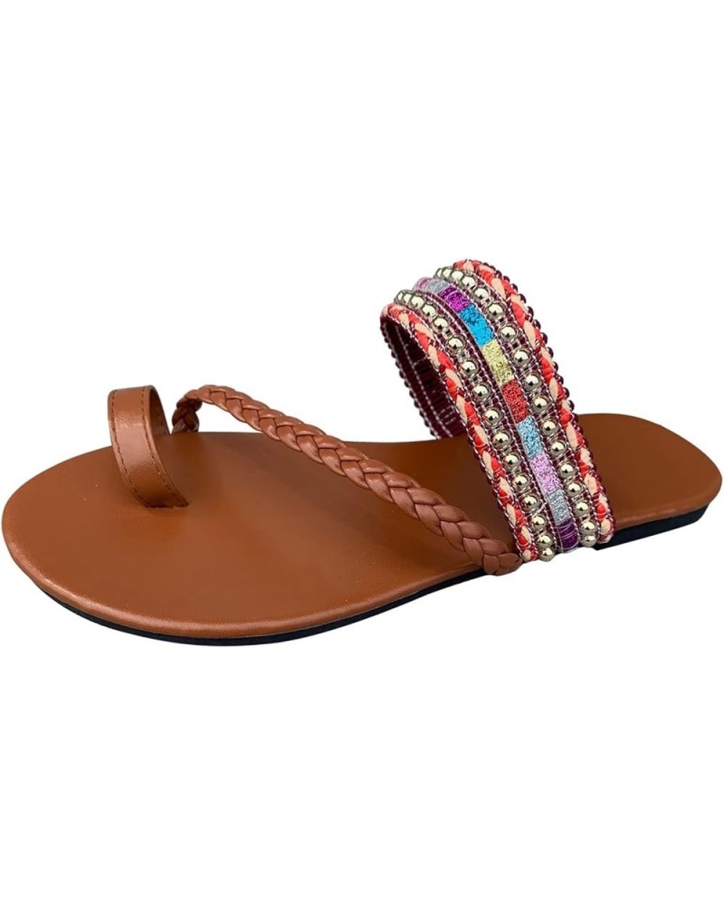 Sandals for Women Dressy Summer Fancy Straps Cork Sole Flip Flops for Ladies Outdoor Beach Stylish Flip Flop Red 9 $16.73 San...