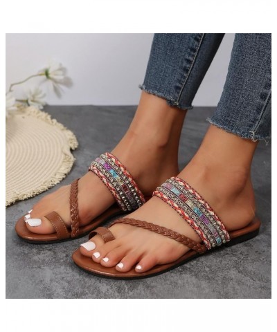 Sandals for Women Dressy Summer Fancy Straps Cork Sole Flip Flops for Ladies Outdoor Beach Stylish Flip Flop Red 9 $16.73 San...