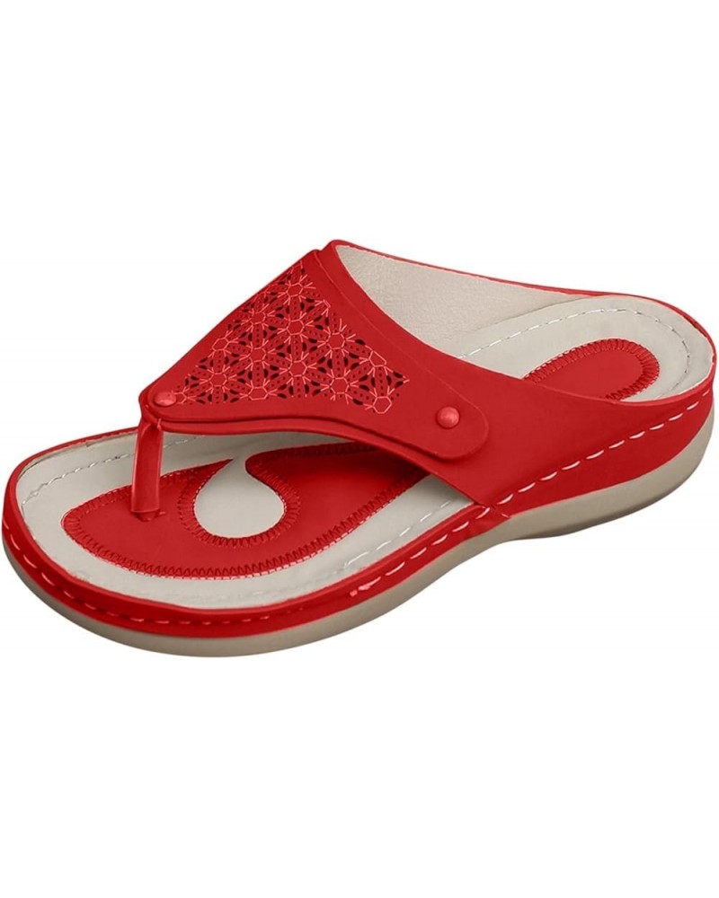 Women's Bow Knot Hollow Thick Sole Clip Toe Herringbone Slippers Wearing Beach Sandals and Slippers on the Outside Red $8.81 ...