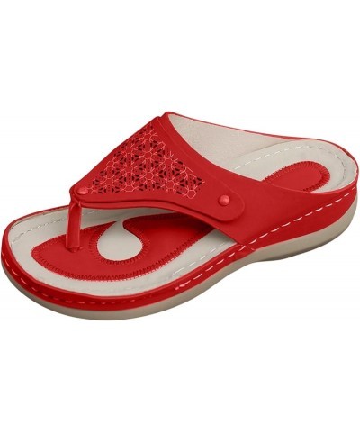 Women's Bow Knot Hollow Thick Sole Clip Toe Herringbone Slippers Wearing Beach Sandals and Slippers on the Outside Red $8.81 ...