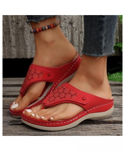 Women's Bow Knot Hollow Thick Sole Clip Toe Herringbone Slippers Wearing Beach Sandals and Slippers on the Outside Red $8.81 ...