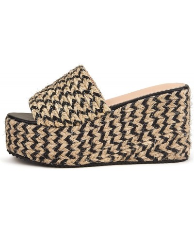 Women Fashion Jute Wrapped Platform Sandals Cushion Wedge Chunky High Heels Beach Sunny Slides Black $28.55 Sandals