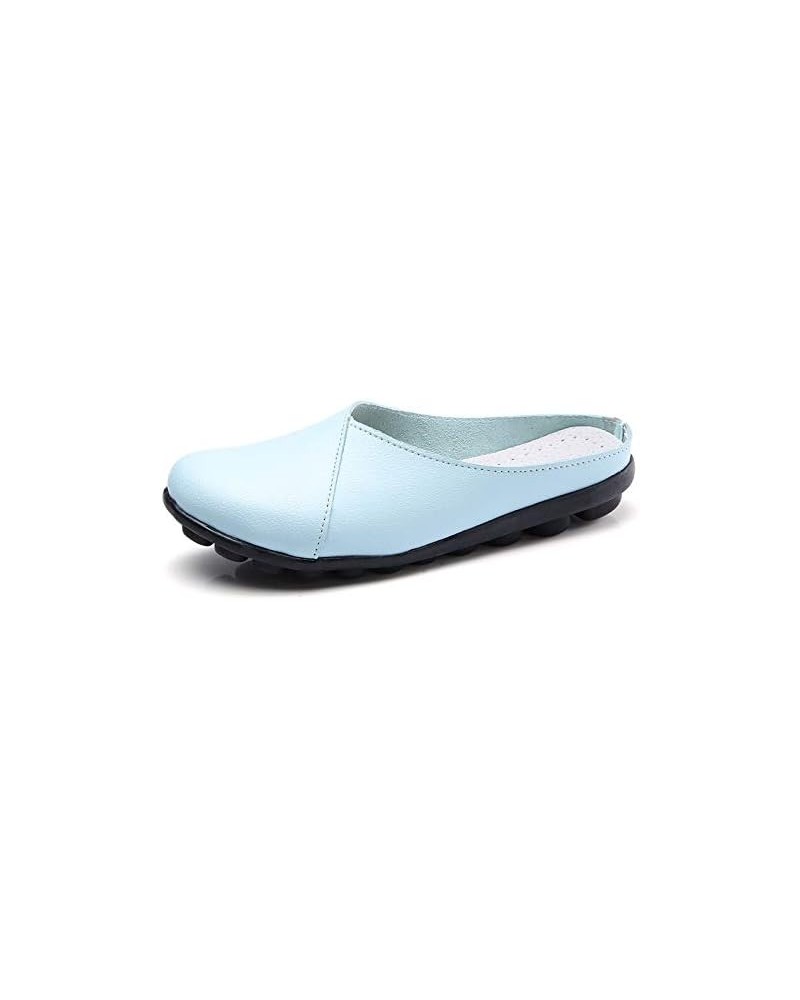 Non Slip Mules for Women Round Toe PU Lether Flat Mules Daily Work Slides Mules Shoes Ladies Slip-on Loafers Light Blue $30.2...