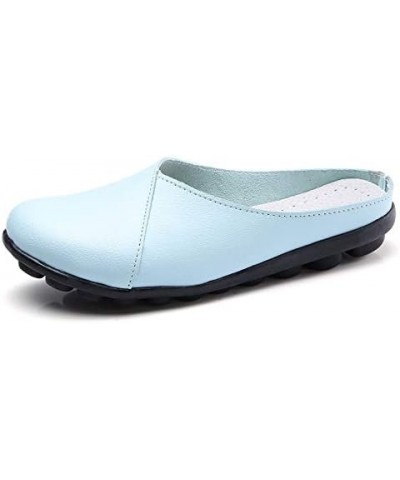 Non Slip Mules for Women Round Toe PU Lether Flat Mules Daily Work Slides Mules Shoes Ladies Slip-on Loafers Light Blue $30.2...