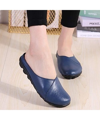 Non Slip Mules for Women Round Toe PU Lether Flat Mules Daily Work Slides Mules Shoes Ladies Slip-on Loafers Light Blue $30.2...