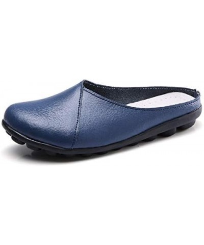 Non Slip Mules for Women Round Toe PU Lether Flat Mules Daily Work Slides Mules Shoes Ladies Slip-on Loafers Light Blue $30.2...