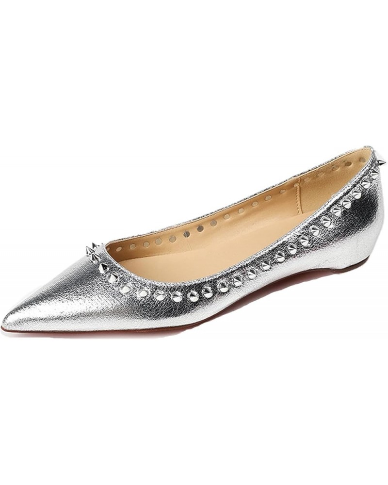 Women's Rivets Pointed Toe Slip On Ballet Flats,Fashion Studded Comfortable Dress Shoes Casual Formal Wedding Ballerina Shoes...