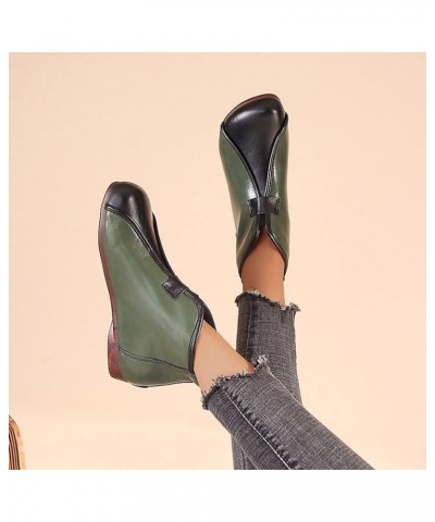 Mid-Calf Boots Ankle Boots for Women Chunky Women's Short Boots Leopard Retro Shoes Western Boots Z 15-green $14.35 Boots