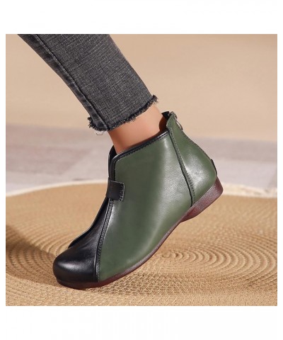 Mid-Calf Boots Ankle Boots for Women Chunky Women's Short Boots Leopard Retro Shoes Western Boots Z 15-green $14.35 Boots