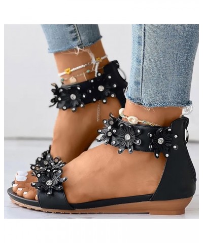 Women Platform Sandals Womens Wedges Sandals Back Zipper Casual Bohemian Sandals Beach Shoes Rhinestone Decor Black 8.5 $19.9...