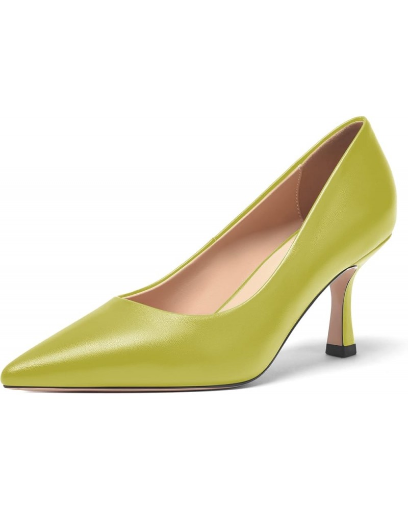 Womens Casual Pointed Toe Office Matte Slip On Stiletto High Heel Pumps Shoes 2.5 Inch Yellow Green $35.36 Pumps