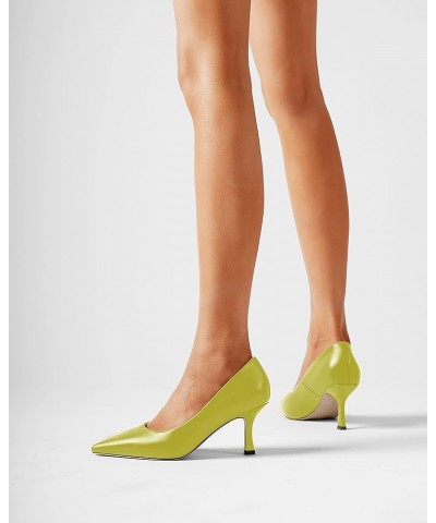 Womens Casual Pointed Toe Office Matte Slip On Stiletto High Heel Pumps Shoes 2.5 Inch Yellow Green $35.36 Pumps