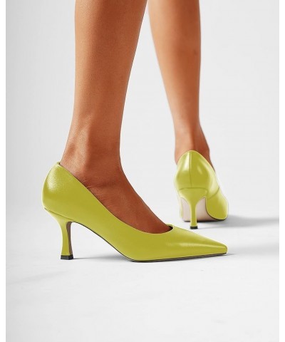 Womens Casual Pointed Toe Office Matte Slip On Stiletto High Heel Pumps Shoes 2.5 Inch Yellow Green $35.36 Pumps