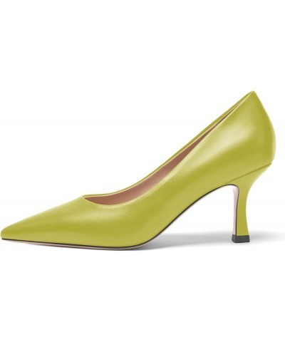 Womens Casual Pointed Toe Office Matte Slip On Stiletto High Heel Pumps Shoes 2.5 Inch Yellow Green $35.36 Pumps