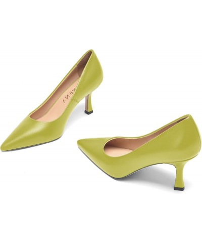 Womens Casual Pointed Toe Office Matte Slip On Stiletto High Heel Pumps Shoes 2.5 Inch Yellow Green $35.36 Pumps