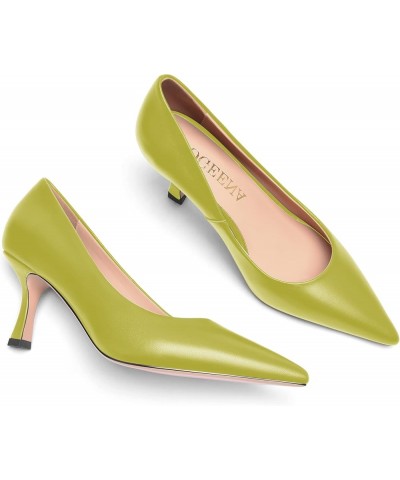 Womens Casual Pointed Toe Office Matte Slip On Stiletto High Heel Pumps Shoes 2.5 Inch Yellow Green $35.36 Pumps