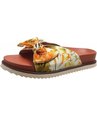 Ladies Fashion Floral Print Bow Fabric Beach Open Toe Flat Casual Slippers Summer Slippers Women (Red, 8) Orange 7.5 $19.90 S...