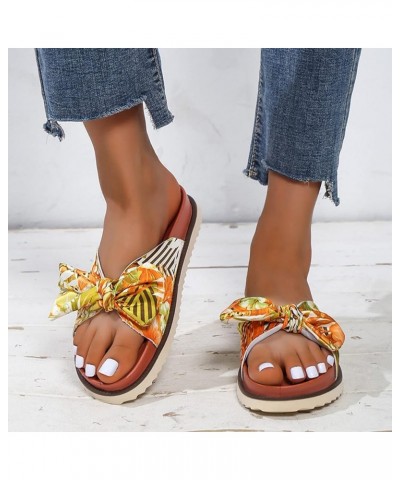 Ladies Fashion Floral Print Bow Fabric Beach Open Toe Flat Casual Slippers Summer Slippers Women (Red, 8) Orange 7.5 $19.90 S...