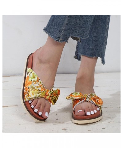 Ladies Fashion Floral Print Bow Fabric Beach Open Toe Flat Casual Slippers Summer Slippers Women (Red, 8) Orange 7.5 $19.90 S...