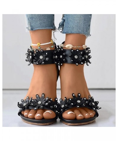 Women Platform Sandals Womens Wedges Sandals Back Zipper Casual Bohemian Sandals Beach Shoes Rhinestone Decor Black 8.5 $19.9...