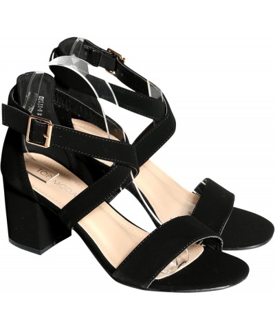 Womens Casual/Dressy Open Toe Criss Cross Straps Ankle Strap Low Chunky Heels - Black Black $20.24 Sandals