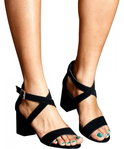 Womens Casual/Dressy Open Toe Criss Cross Straps Ankle Strap Low Chunky Heels - Black Black $20.24 Sandals