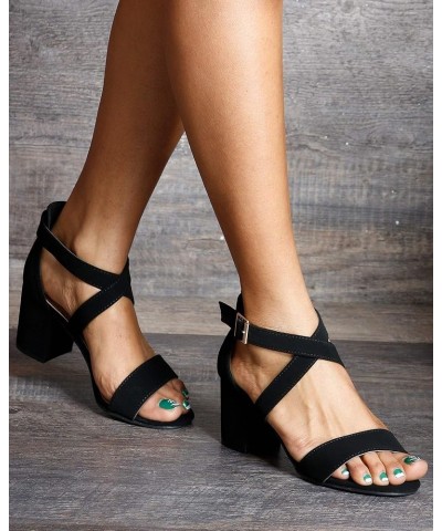 Womens Casual/Dressy Open Toe Criss Cross Straps Ankle Strap Low Chunky Heels - Black Black $20.24 Sandals