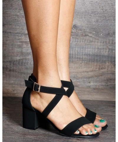 Womens Casual/Dressy Open Toe Criss Cross Straps Ankle Strap Low Chunky Heels - Black Black $20.24 Sandals