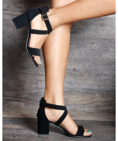 Womens Casual/Dressy Open Toe Criss Cross Straps Ankle Strap Low Chunky Heels - Black Black $20.24 Sandals