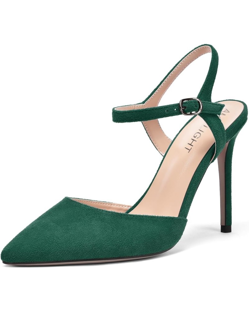 Womens Solid Suede Buckle Ankle Strap Pointed Toe Dress Dating Stiletto High Heel Pumps Shoes 4 Inch Dark Green $33.43 Pumps