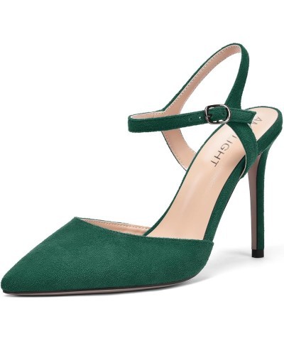 Womens Solid Suede Buckle Ankle Strap Pointed Toe Dress Dating Stiletto High Heel Pumps Shoes 4 Inch Dark Green $33.43 Pumps