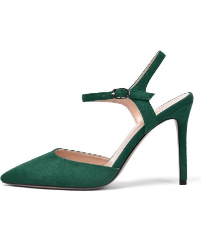 Womens Solid Suede Buckle Ankle Strap Pointed Toe Dress Dating Stiletto High Heel Pumps Shoes 4 Inch Dark Green $33.43 Pumps