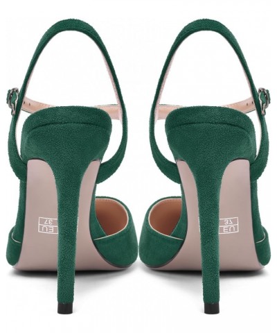 Womens Solid Suede Buckle Ankle Strap Pointed Toe Dress Dating Stiletto High Heel Pumps Shoes 4 Inch Dark Green $33.43 Pumps