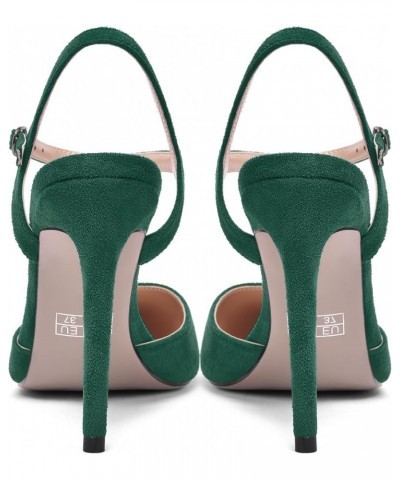 Womens Solid Suede Buckle Ankle Strap Pointed Toe Dress Dating Stiletto High Heel Pumps Shoes 4 Inch Dark Green $33.43 Pumps