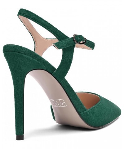 Womens Solid Suede Buckle Ankle Strap Pointed Toe Dress Dating Stiletto High Heel Pumps Shoes 4 Inch Dark Green $33.43 Pumps