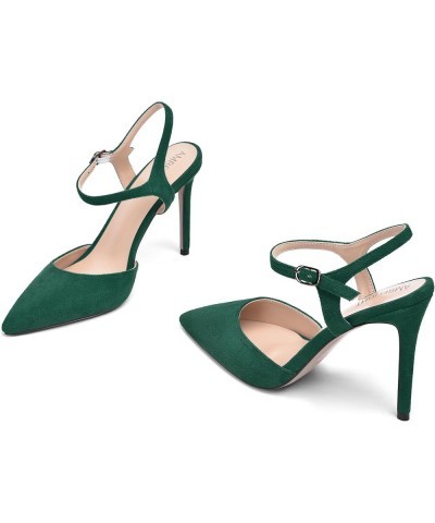 Womens Solid Suede Buckle Ankle Strap Pointed Toe Dress Dating Stiletto High Heel Pumps Shoes 4 Inch Dark Green $33.43 Pumps