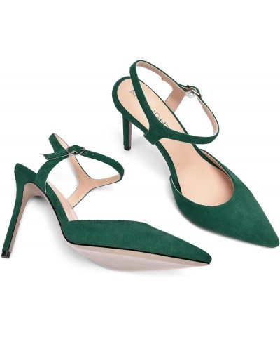 Womens Solid Suede Buckle Ankle Strap Pointed Toe Dress Dating Stiletto High Heel Pumps Shoes 4 Inch Dark Green $33.43 Pumps