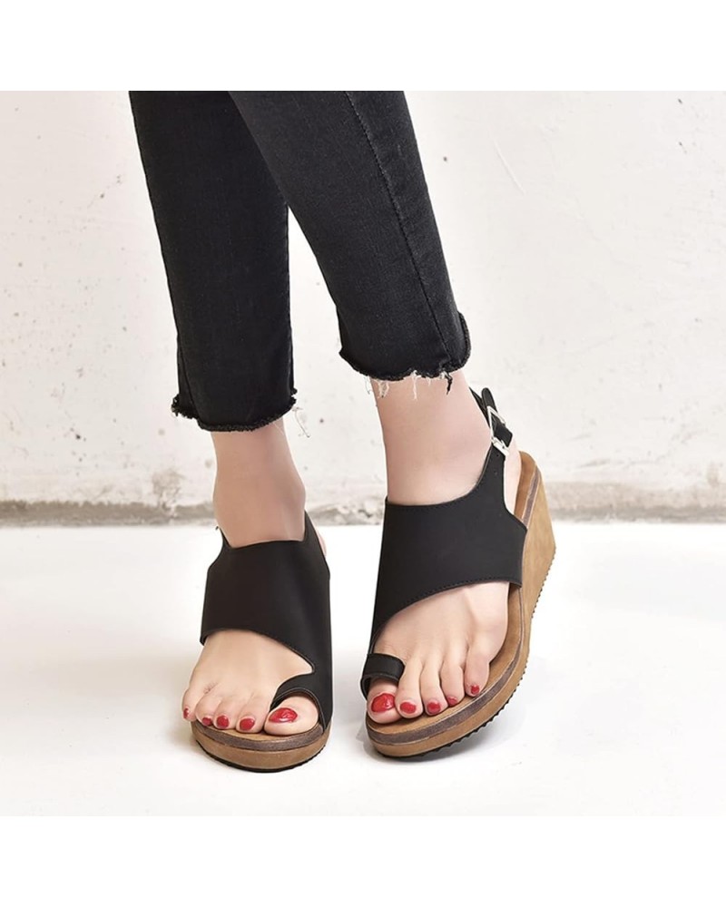 Wedges Sandals for Women Summer Platform Sandals Ankle Strap Flip Flops Ladies Bunion Corrector Toe Ring Clog Sandals Casual ...