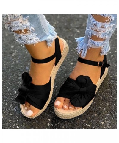 Summer Bow Tie Ankle Strap Buckle Flat Espadrille Platform Sandals for Women Casual Comfortable Breathable Open Toe Sandals 6...