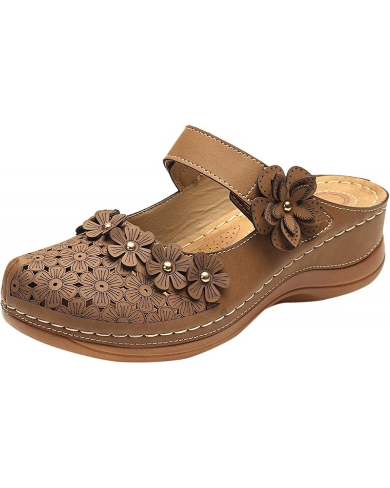 Sandals for Women Flats Open Toe Thick Bottom Wedges Slippers Women's Fashion Wedge Sandals Z-06 Brown $17.43 Sandals