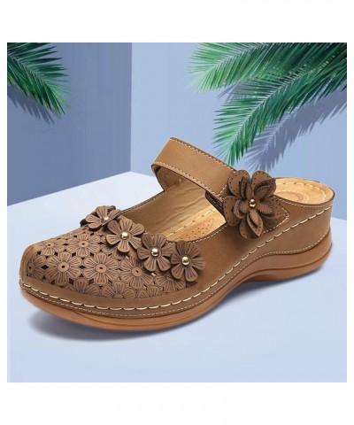 Sandals for Women Flats Open Toe Thick Bottom Wedges Slippers Women's Fashion Wedge Sandals Z-06 Brown $17.43 Sandals