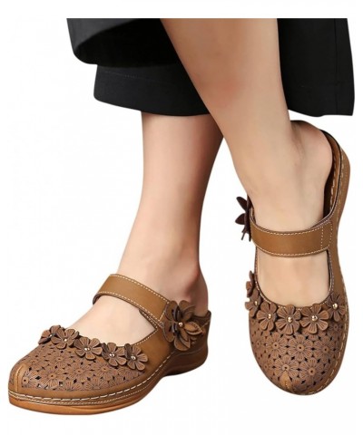 Sandals for Women Flats Open Toe Thick Bottom Wedges Slippers Women's Fashion Wedge Sandals Z-06 Brown $17.43 Sandals